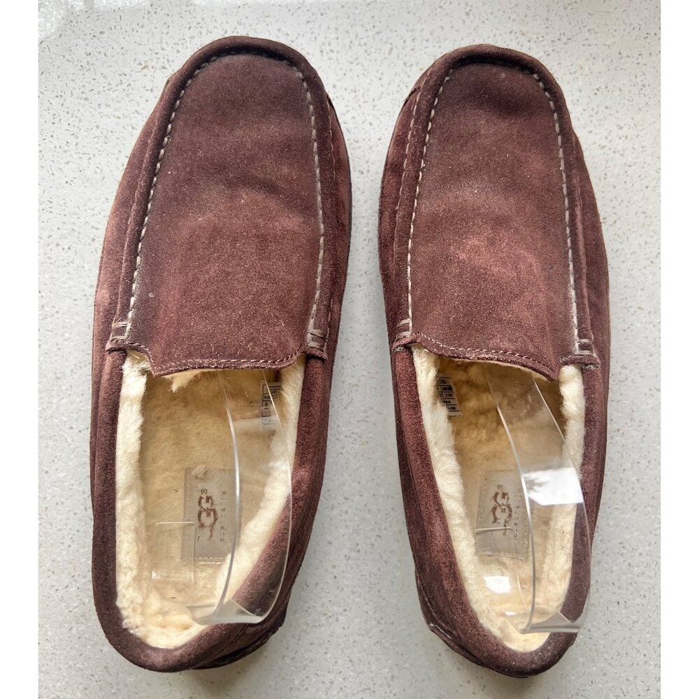 UGG Mens Size 11 Chestnut Suede & Lambs Wool Lined House Slippers - Picture 5 of 11